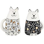 Dekoratief | Deco poes 'Molly', wit/zwart, resina, 9x7x12cm, set van 2 stuks | A230402 Dekoratief | Deco poes 'Molly', wit/zwart, resina, 9x7x12cm, set van 2 stuks | A230402
