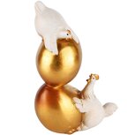 Dekoratief | Kippen m/ei, goud/wit, resina, 12x6x17cm | A230530 Dekoratief | Kippen m/ei, goud/wit, resina, 12x6x17cm | A230530