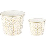 Dekoratief | Set 2 Bloempots rond, wit/goud, metaal, 18x18x15cm | A235015 Dekoratief | Set 2 Bloempots rond, wit/goud, metaal, 18x18x15cm | A235015