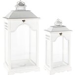Dekoratief | Set 2 lantaarns wit, hout/metaal/glas, 30x25x67cm | A235346 Dekoratief | Set 2 lantaarns wit, hout/metaal/glas, 30x25x67cm | A235346