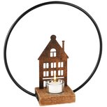 Dekoratief | Theelichthouder boog m/huis, metaal/glas, 28x9x29cm | A235395 Dekoratief | Theelichthouder boog m/huis, metaal/glas, 28x9x29cm | A235395