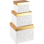 Dekoratief | Set 3 dozen vierkant 'Winter Forest', goud/wit, 18x18x14cm | A235593 Dekoratief | Set 3 dozen vierkant 'Winter Forest', goud/wit, 18x18x14cm | A235593