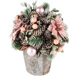 Dekoratief | Bloemstuk m/kerstrozen, roze/groen/naturel, 19x19x22cm | A235632 Dekoratief | Bloemstuk m/kerstrozen, roze/groen/naturel, 19x19x22cm | A235632