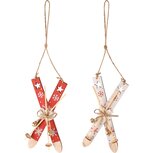 Dekoratief | Hanger ski's, rood/wit, hout, 8x15x2cm, set van 2 stuks | A235665 Dekoratief | Hanger ski's, rood/wit, hout, 8x15x2cm, set van 2 stuks | A235665