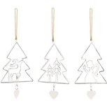 Dekoratief | Hanger boomje m/engel/hert/boompje, wit, metaal, 9x1x11cm, set van 3 stuks | A235670 Dekoratief | Hanger boomje m/engel/hert/boompje, wit, metaal, 9x1x11cm, set van 3 stuks | A235670