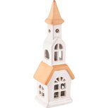 Dekoratief | Deco kerk, wit/oranje, TC, LED, 8x7x23cm | A235916 Dekoratief | Deco kerk, wit/oranje, TC, LED, 8x7x23cm | A235916