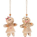 Dekoratief | Hanger cookie, naturel/wit/roze, hout, 8x2x11cm, set van 2 stuks | A238112 Dekoratief | Hanger cookie, naturel/wit/roze, hout, 8x2x11cm, set van 2 stuks | A238112
