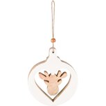Dekoratief | Hanger kerstbal m/rendier, naturel/wit, hout, 10x2x12cm | A238124 Dekoratief | Hanger kerstbal m/rendier, naturel/wit, hout, 10x2x12cm | A238124