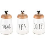 Dekoratief | Bewaarpot Coffee/Sugar/Tea, glas/hout, 13x13x20cm, set van 3 stuks | A238211 Dekoratief | Bewaarpot Coffee/Sugar/Tea, glas/hout, 13x13x20cm, set van 3 stuks | A238211
