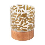 Dekoratief | Theelichthouder 'Beans', transparant, glas/hout, 8x8x10cm | A238223 Dekoratief | Theelichthouder 'Beans', transparant, glas/hout, 8x8x10cm | A238223