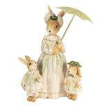 Clayre & Eef | Decoratie Beeld Konijnen met paraplu Bruin Groen 16x11x21 cm | 6PR5023 Clayre & Eef | Decoratie Beeld Konijnen met paraplu Bruin Groen 16x11x21 cm | 6PR5023