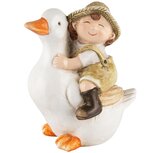 Dekoratief | Jongen op eend, wit/geel/groen, resina, 13x10x17cm | A240150 Dekoratief | Jongen op eend, wit/geel/groen, resina, 13x10x17cm | A240150