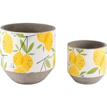 Dekoratief | Set 2 Bloempots 'Lemon', wit/geel, cement, 17x17x17cm | A240771 Dekoratief | Set 2 Bloempots 'Lemon', wit/geel, cement, 17x17x17cm | A240771