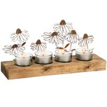 Dekoratief | Theelichthouder m/bloemen, roest, metaal/hout, 30x5x15cm | A240985 Dekoratief | Theelichthouder m/bloemen, roest, metaal/hout, 30x5x15cm | A240985