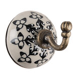 Clayre & Eef | Wandhaak Wit Zwart ø 6 x7 cm | 65213 Clayre & Eef | Wandhaak Wit Zwart ø 6 x7 cm | 65213