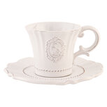 Clayre & Eef | Kop en schotel Wit 11x8x7 cm / ø 15x1 cm / 125 ml | 6CE0273 Clayre & Eef | Kop en schotel Wit 11x8x7 cm / ø 15x1 cm / 125 ml | 6CE0273
