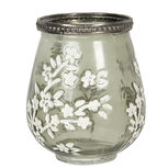 Clayre & Eef | Glazen Theelichthouder Bloemen Groen ø 9x11 cm | 6GL2876 Clayre & Eef | Glazen Theelichthouder Bloemen Groen ø 9x11 cm | 6GL2876