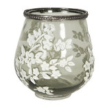 Clayre & Eef | Glazen Theelichthouder Bloemen Groen ø 12x13 cm | 6GL2877 Clayre & Eef | Glazen Theelichthouder Bloemen Groen ø 12x13 cm | 6GL2877