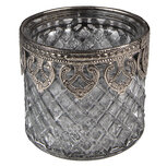 Clayre & Eef | Glazen Theelichthouder Grijs ø 8x7 cm | 6GL3983 Clayre & Eef | Glazen Theelichthouder Grijs ø 8x7 cm | 6GL3983
