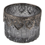Clayre & Eef | Glazen Theelichthouder Zilverkleurig ø 9x6 cm | 6GL3985 Clayre & Eef | Glazen Theelichthouder Zilverkleurig ø 9x6 cm | 6GL3985