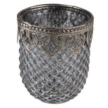 Clayre & Eef | Glazen Theelichthouder Grijs ø 8x9 cm | 6GL3988 Clayre & Eef | Glazen Theelichthouder Grijs ø 8x9 cm | 6GL3988