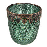 Clayre & Eef | Glazen Theelichthouder Groen, Bruin ø 9x9 cm | 6GL3994 Clayre & Eef | Glazen Theelichthouder Groen, Bruin ø 9x9 cm | 6GL3994