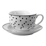 Clayre & Eef | Kop en schotel Wit, Zwart 12x9x6 cm / ø 14x2 cm / 238 ml | SDKS Clayre & Eef | Kop en schotel Wit, Zwart 12x9x6 cm / ø 14x2 cm / 238 ml | SDKS