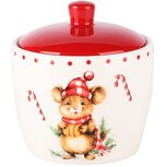 Dekoratief | Bewaarpot m/muis, dolomiet, wit/rood, 12x12x13cm | A245034 Dekoratief | Bewaarpot m/muis, dolomiet, wit/rood, 12x12x13cm | A245034