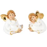 Dekoratief | Engeltje zittend, wit/goud, resina, 8x7x8cm, set van 2 stuks | A245105 Dekoratief | Engeltje zittend, wit/goud, resina, 8x7x8cm, set van 2 stuks | A245105