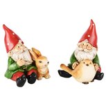 Dekoratief | Tuinkabouter zittend m/bunny/vogel, resina, 10x10x12cm, set van 2 stuks | A245152 Dekoratief | Tuinkabouter zittend m/bunny/vogel, resina, 10x10x12cm, set van 2 stuks | A245152
