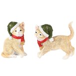 Dekoratief | Poes m/groene kerstmuts, resina, 11x5x9cm, set van 2 stuks | A245173 Dekoratief | Poes m/groene kerstmuts, resina, 11x5x9cm, set van 2 stuks | A245173