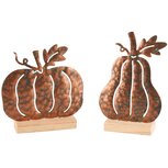 Dekoratief | Pompoen op voet, roest, metaal/hout, 10x4x16cm, set van 2 stuks | A245221 Dekoratief | Pompoen op voet, roest, metaal/hout, 10x4x16cm, set van 2 stuks | A245221