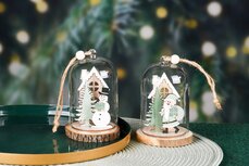 Dekoratief | Hanger globe m/santa/sneeuwman, hout/glas, 8x8x20cm, set van 2 stuks | A245259 Dekoratief | Hanger globe m/santa/sneeuwman, hout/glas, 8x8x20cm, set van 2 stuks | A245259