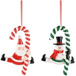 Dekoratief | Hanger santa/sneeuwman m/zuurstok, klei, 9x2x13cm, set van 2 stuks | A245299 Dekoratief | Hanger santa/sneeuwman m/zuurstok, klei, 9x2x13cm, set van 2 stuks | A245299