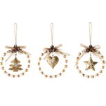 Dekoratief | Hanger ring m/boompje/hartje/ster, goud, metaal, 11x3x11cm, set van 3 stuks | A245388 Dekoratief | Hanger ring m/boompje/hartje/ster, goud, metaal, 11x3x11cm, set van 3 stuks | A245388