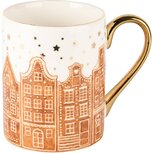 Dekoratief | Mok m/cookie huizen, wit/bruin/goud, porselein, 12x8x10cm | A245406 Dekoratief | Mok m/cookie huizen, wit/bruin/goud, porselein, 12x8x10cm | A245406