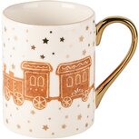 Dekoratief | Mok m/cookie trein, wit/bruin/goud, porselein, 12x8x10cm | A245407 Dekoratief | Mok m/cookie trein, wit/bruin/goud, porselein, 12x8x10cm | A245407