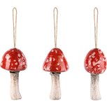 Dekoratief | Hanger paddenstoeltje, rood/wit, keramiek, 6x6x11cm, set van 3 stuks | A245435 Dekoratief | Hanger paddenstoeltje, rood/wit, keramiek, 6x6x11cm, set van 3 stuks | A245435