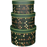 Dekoratief | Set 3 dozen rond m/strik 'Dotty Chique', 21x21x13cm | A245667 Dekoratief | Set 3 dozen rond m/strik 'Dotty Chique', 21x21x13cm | A245667