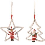 Dekoratief | Hanger boom/ster m/santa/rendier, hout, 13x4x12cm, set van 2 stuks | A245806 Dekoratief | Hanger boom/ster m/santa/rendier, hout, 13x4x12cm, set van 2 stuks | A245806