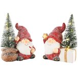 Dekoratief | Santa m/boompje/cadeautje, keramiek, LED, 11x6x11cm, set van 2 stuks | A245996 Dekoratief | Santa m/boompje/cadeautje, keramiek, LED, 11x6x11cm, set van 2 stuks | A245996