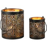 Dekoratief | Set 2 Waxinelichthouders 'Hidden Flowers', zwart/goud, metaal, 15x15x18cm | A248131 Dekoratief | Set 2 Waxinelichthouders 'Hidden Flowers', zwart/goud, metaal, 15x15x18cm | A248131