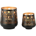 Dekoratief | Set 2 Waxinelichthouders 'Joyeux No?l', zwart/goud, metaal, 13x13x10cm | A248203 Dekoratief | Set 2 Waxinelichthouders 'Joyeux No?l', zwart/goud, metaal, 13x13x10cm | A248203