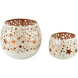 Dekoratief | Set 2 theelichthouders 'Stars', groen/goud, metaal/enamel, 14x14x13cm | A248279 Dekoratief | Set 2 theelichthouders 'Stars', groen/goud, metaal/enamel, 14x14x13cm | A248279