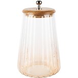 Dekoratief | Bewaarpot m/ribbels, transparant, glas/hout, 17x17x27cm | A248487 Dekoratief | Bewaarpot m/ribbels, transparant, glas/hout, 17x17x27cm | A248487