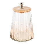 Dekoratief | Bewaarpot m/ribbels, transparant, glas/hout, 13x13x20cm | A248488 Dekoratief | Bewaarpot m/ribbels, transparant, glas/hout, 13x13x20cm | A248488