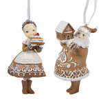 Clayre & Eef | Hanger kerstman en kerstvrouw (set van 2) Bruin, Beige 9x7x13 cm / 8x6x13 cm | 6PR3902GG Clayre & Eef | Hanger kerstman en kerstvrouw (set van 2) Bruin, Beige 9x7x13 cm / 8x6x13 cm | 6PR3902GG