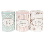 Clayre & Eef   | Voorraadpot Set van 3 Wit Groen Roze ø 8x12 cm | 6BL0111