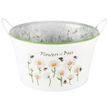 Dekoratief | Bakje rond m/oortjes 'Flowers & Bees', wit, metaal, 21x12x15cm | A250036 Dekoratief | Bakje rond m/oortjes 'Flowers & Bees', wit, metaal, 21x12x15cm | A250036