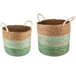 Dekoratief | Set 2 manden m/handvaten, naturel/groen, jute, 40x40x34cm | A250083 Dekoratief | Set 2 manden m/handvaten, naturel/groen, jute, 40x40x34cm | A250083
